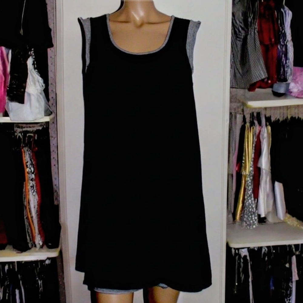 POPulation black and grey sleeveless shift dress